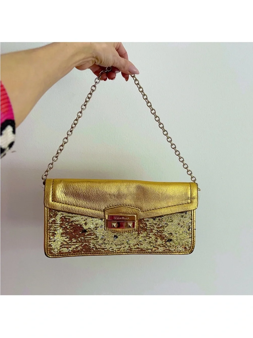 Cole Haan Gold Metallic Chain Wallet-Clutch